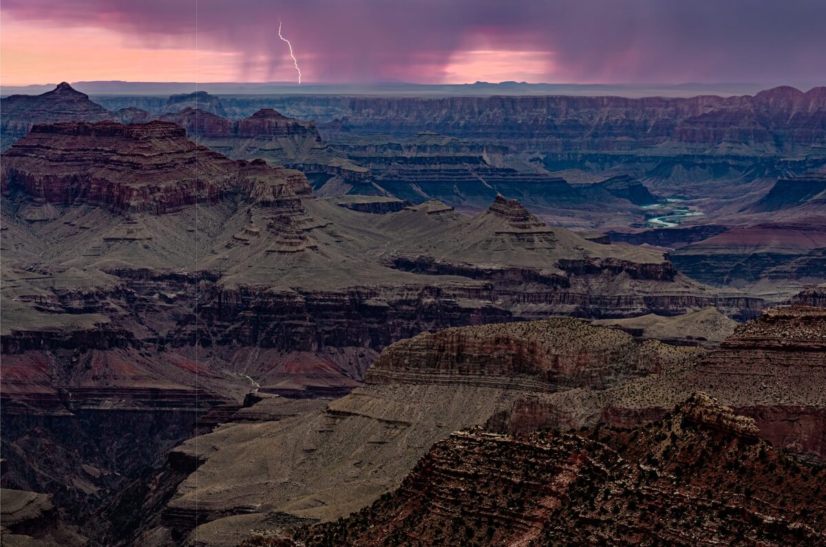 Twilight Lightning, Grandview Point, Grand Canyon. I was driving the road to Desert View at around sunset and pulled over at Grandview Point when I saw the sky light up and lightning firing in the east.