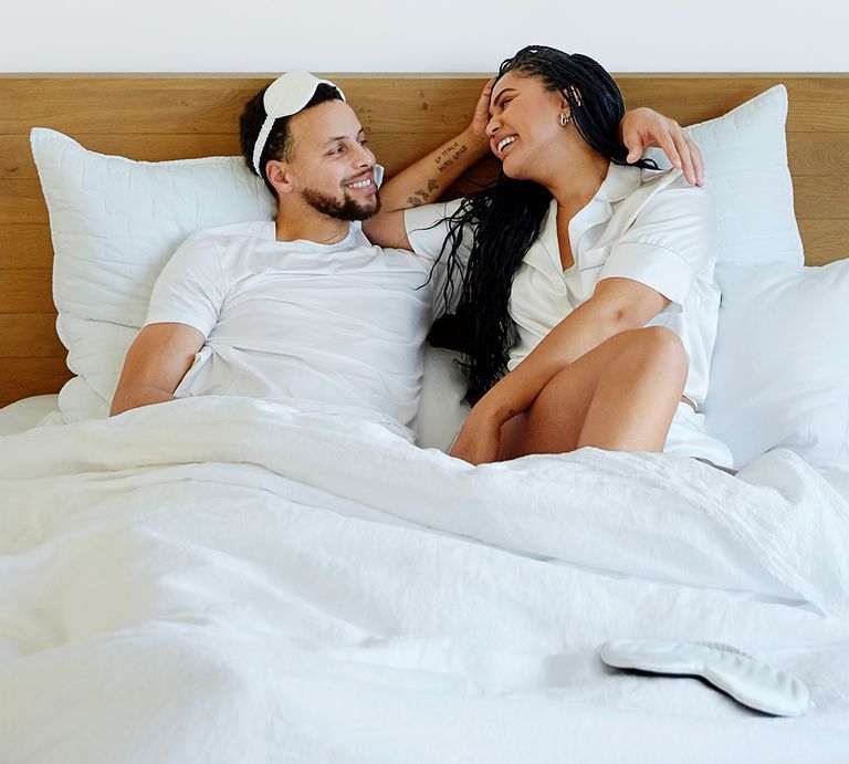 <span style="font-weight: bold;">On Stephen: Derek Rose</span> Basel Stretch Micro Modal t-shirt ($125, <a href="http://mrporter.com/" class="reflow-link" target="_blank">mrporter.com</a>). <span style="font-weight: bold;">On Ayesha: Kiki de Montparnasse</span> Short Sleeve Silk PJ top ($305) Silk PJ shorts ($230, <a href="http://kikidm.com/" class="reflow-link" target="_blank">kikidm.com</a>).