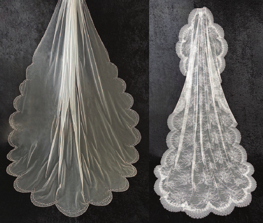 a white veil with scalloped edge