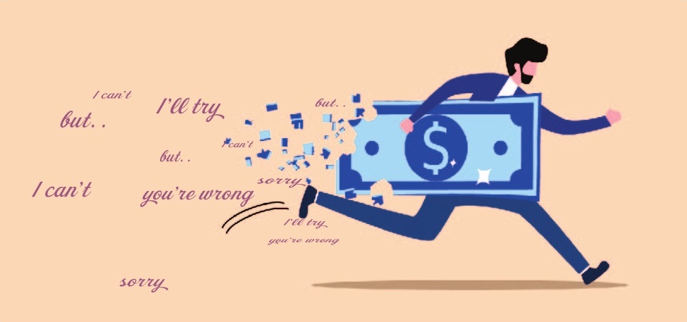 a man running with a dollar bill