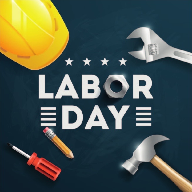 a yellow helmet and tools on a blue background