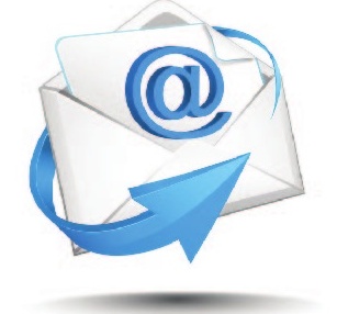 a white envelope with blue arrow