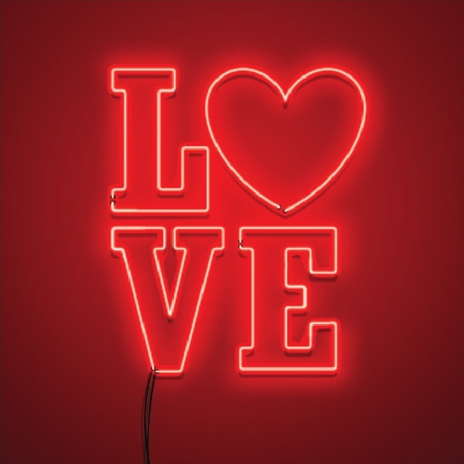 a red neon sign with a heart